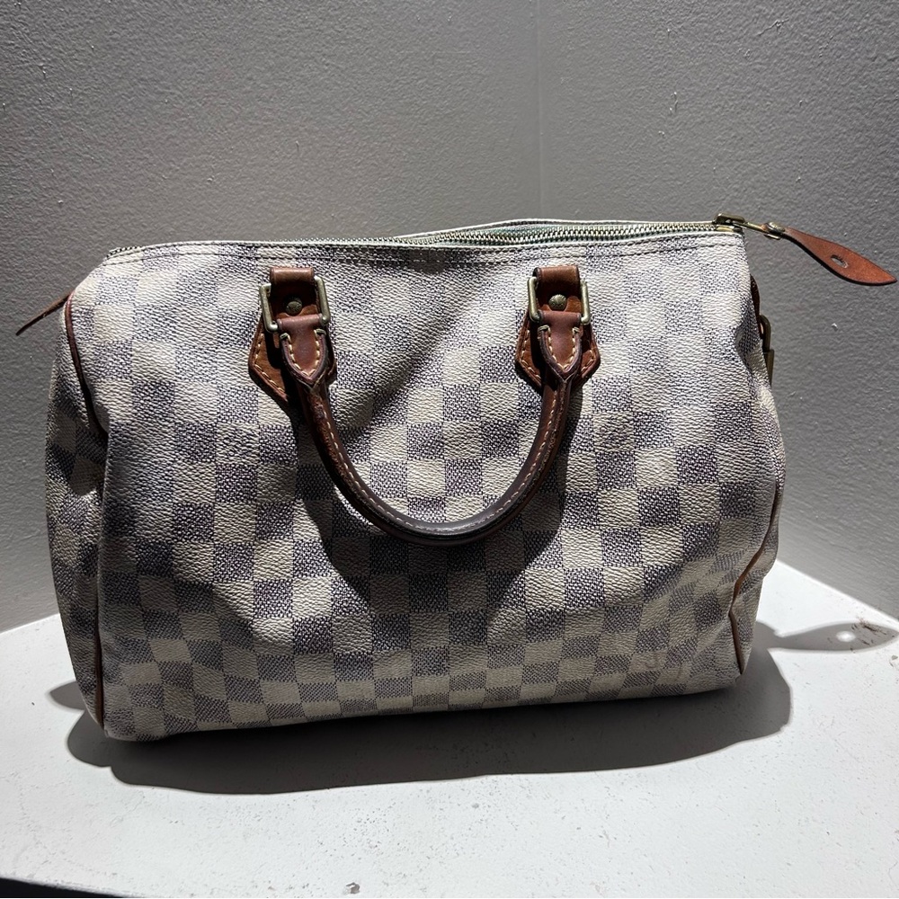 Authentic Louis Vuitton Speedy Azure Cream Bowler Bag Purse Junk Damage DU0088